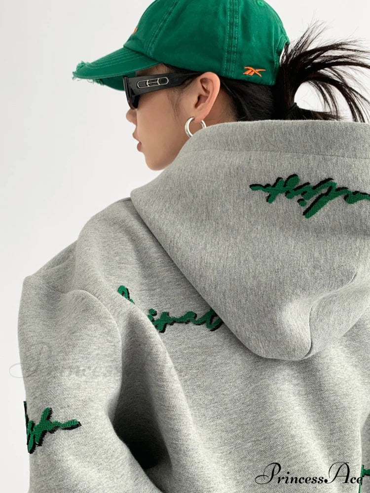 Knit Lettering Stylish Embroidery Hoddie image 12