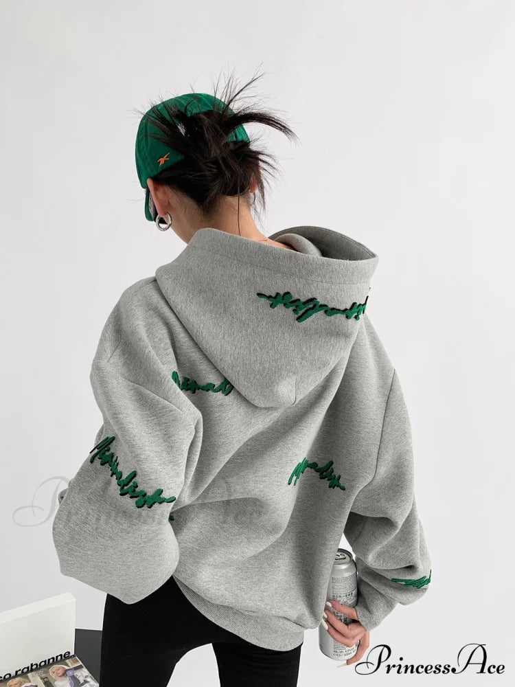 Knit Lettering Stylish Embroidery Hoddie image 13