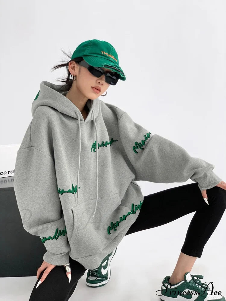 Knit Lettering Stylish Embroidery Hoddie image 2