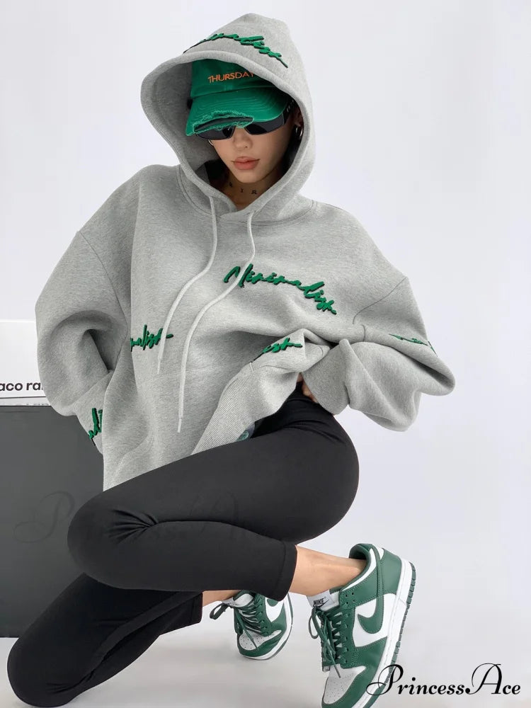 Knit Lettering Stylish Embroidery Hoddie image 6