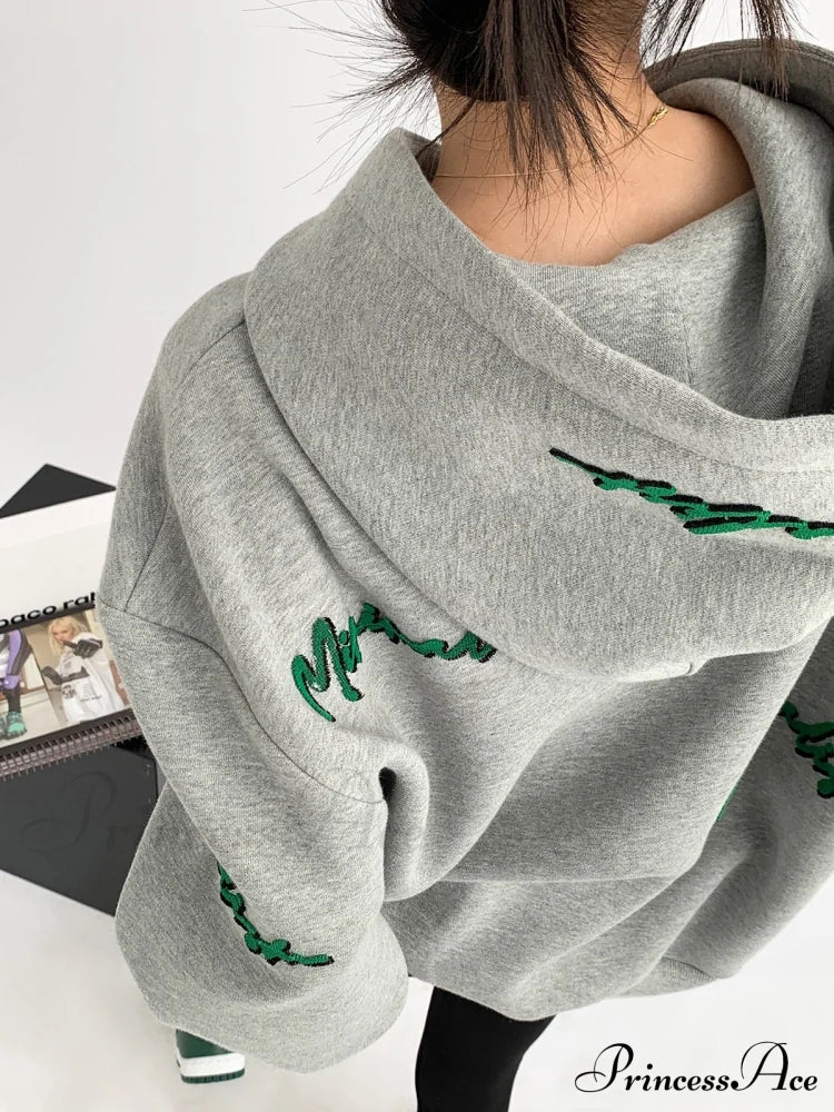 Knit Lettering Stylish Embroidery Hoddie image 11