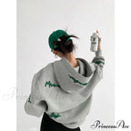 Knit Lettering Stylish Embroidery Hoddie image 3