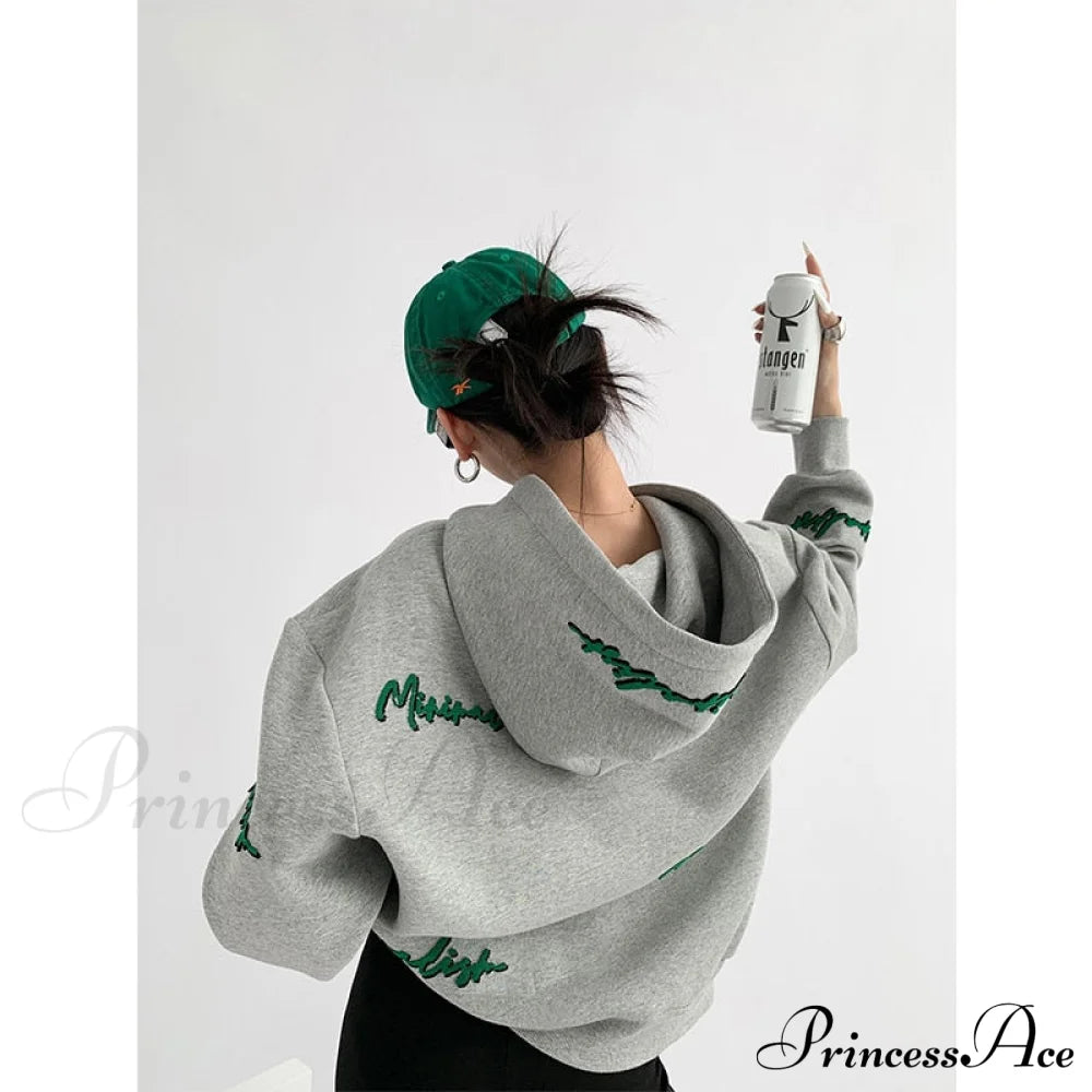 Knit Lettering Stylish Embroidery Hoddie image 3