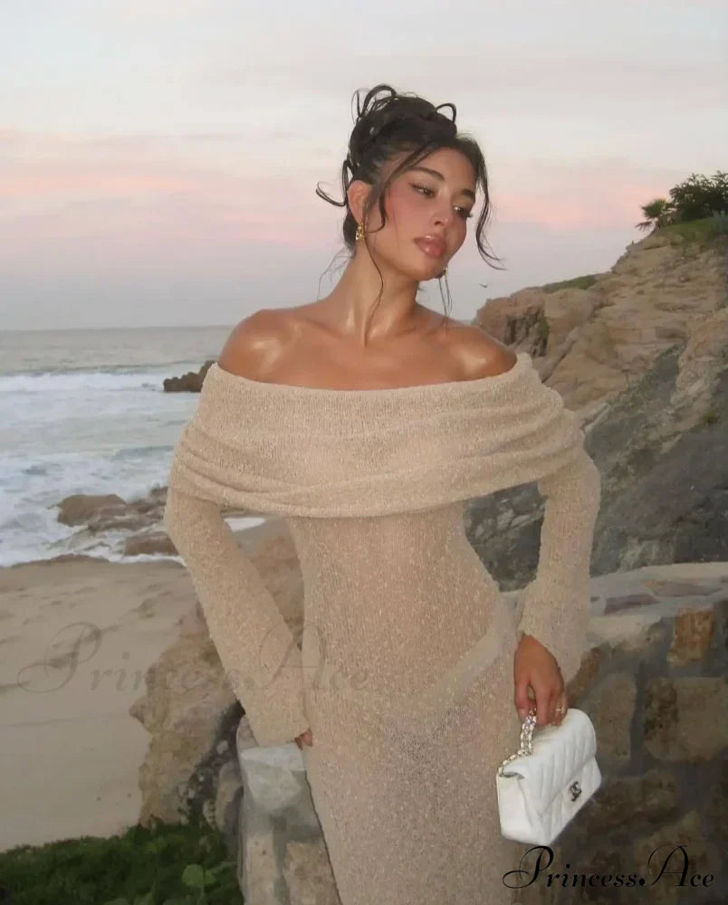 Knit Off-Shoulder Long Sleeve Maxi Dress image 16
