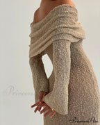 Knit Off-Shoulder Long Sleeve Maxi Dress image 11