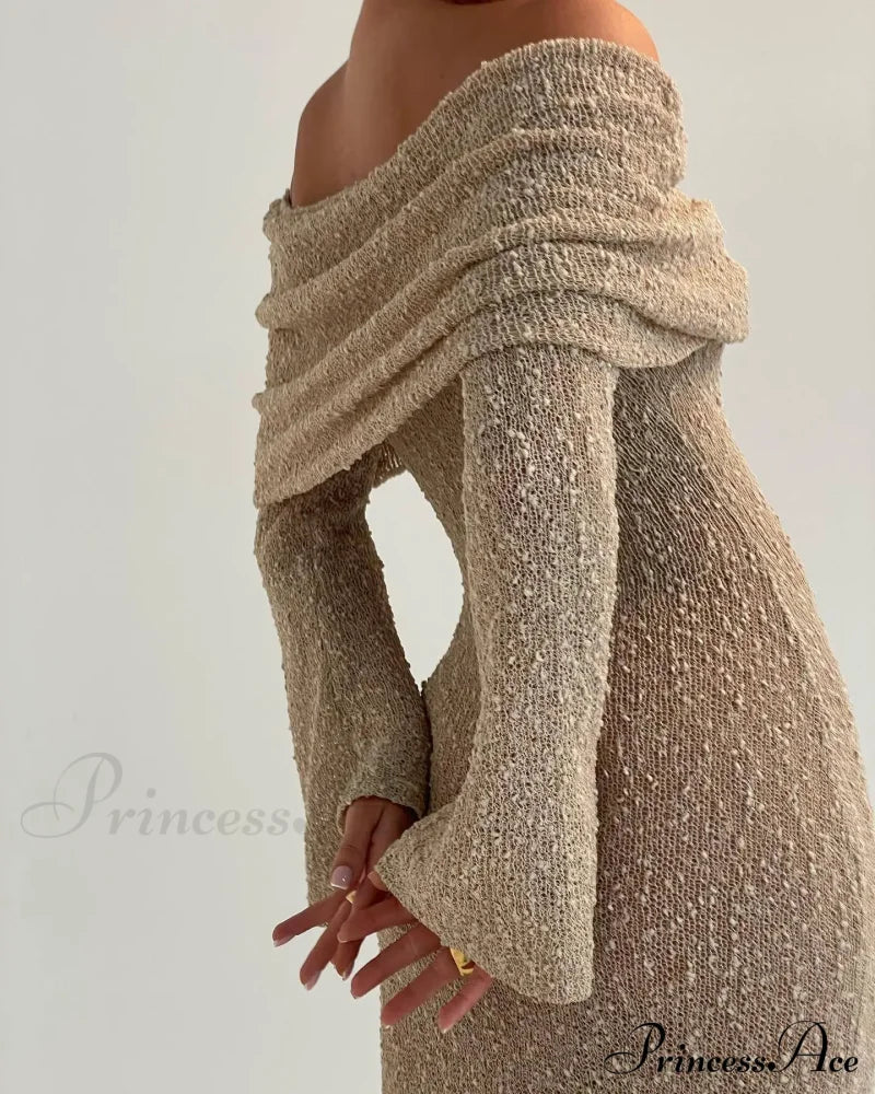 Knit Off-Shoulder Long Sleeve Maxi Dress image 11
