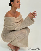 Knit Off-Shoulder Long Sleeve Maxi Dress image 9