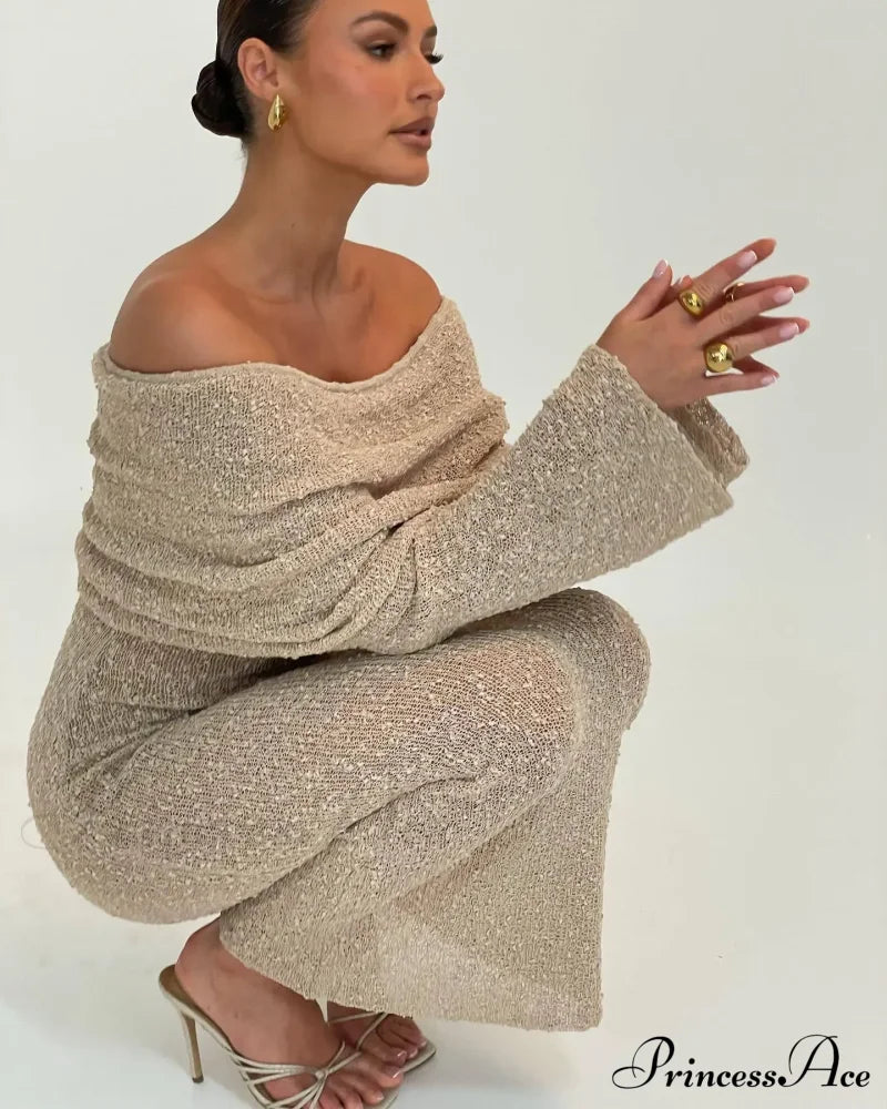 Knit Off-Shoulder Long Sleeve Maxi Dress image 9