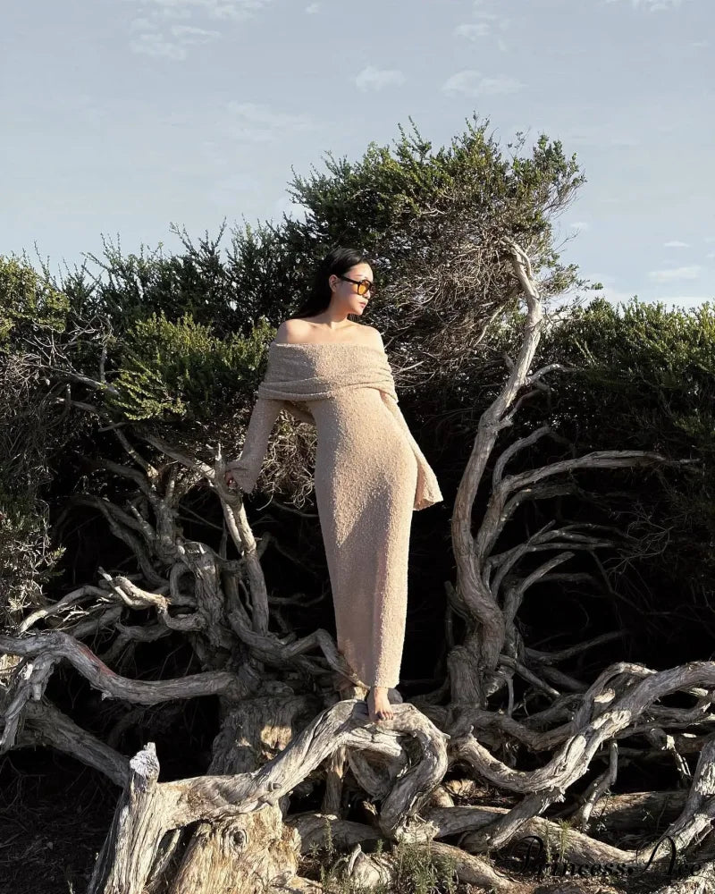 Knit Off-Shoulder Long Sleeve Maxi Dress image 27