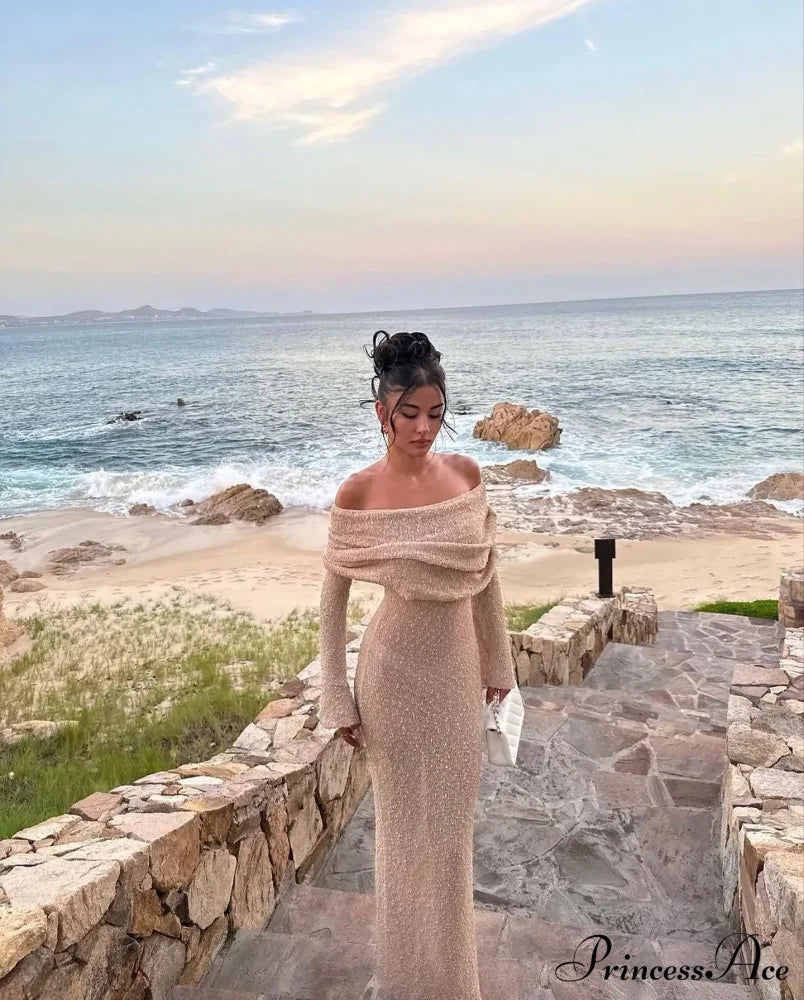 Knit Off-Shoulder Long Sleeve Maxi Dress image 23