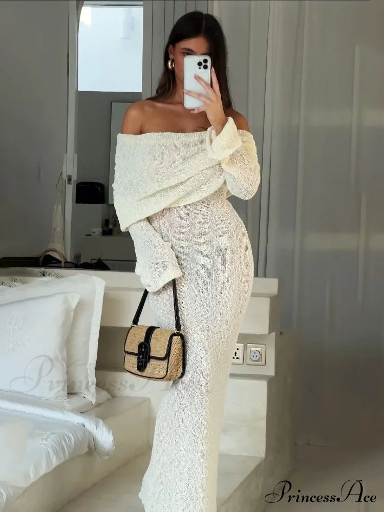 Knit Off-Shoulder Long Sleeve Maxi Dress image 1