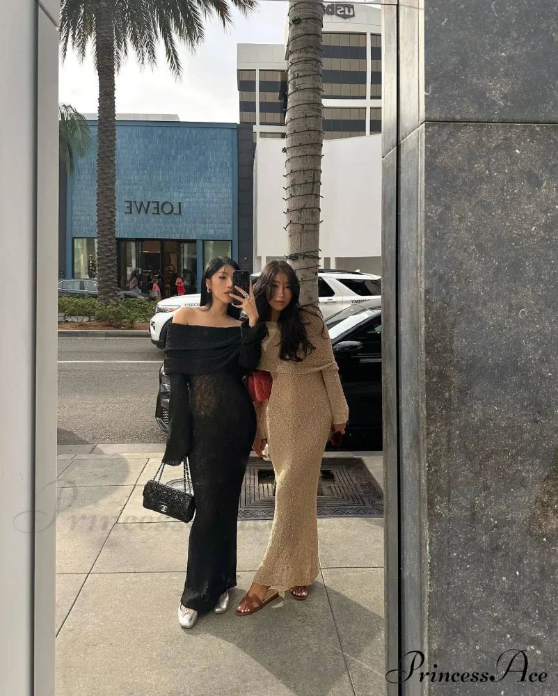 Knit Off-Shoulder Long Sleeve Maxi Dress image 14