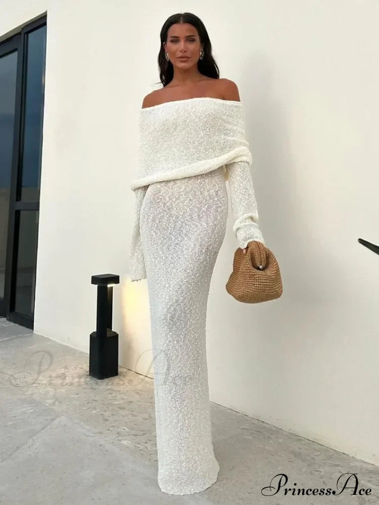 Knit Off-Shoulder Long Sleeve Maxi Dress image 4