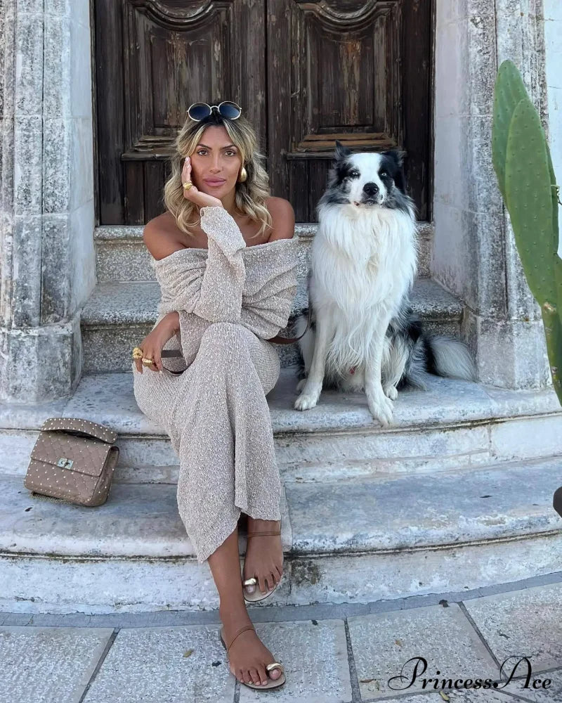 Knit Off-Shoulder Long Sleeve Maxi Dress image 21