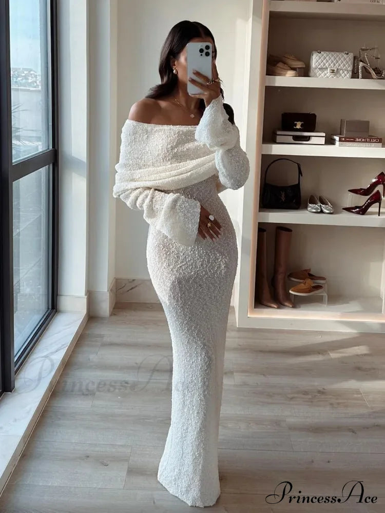Knit Off-Shoulder Long Sleeve Maxi Dress image 5