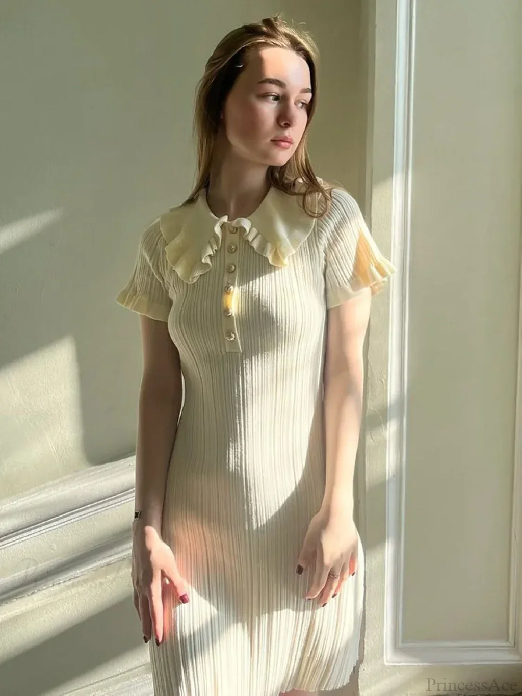 Knit Retro Single-Breasted Mini Dress image 6