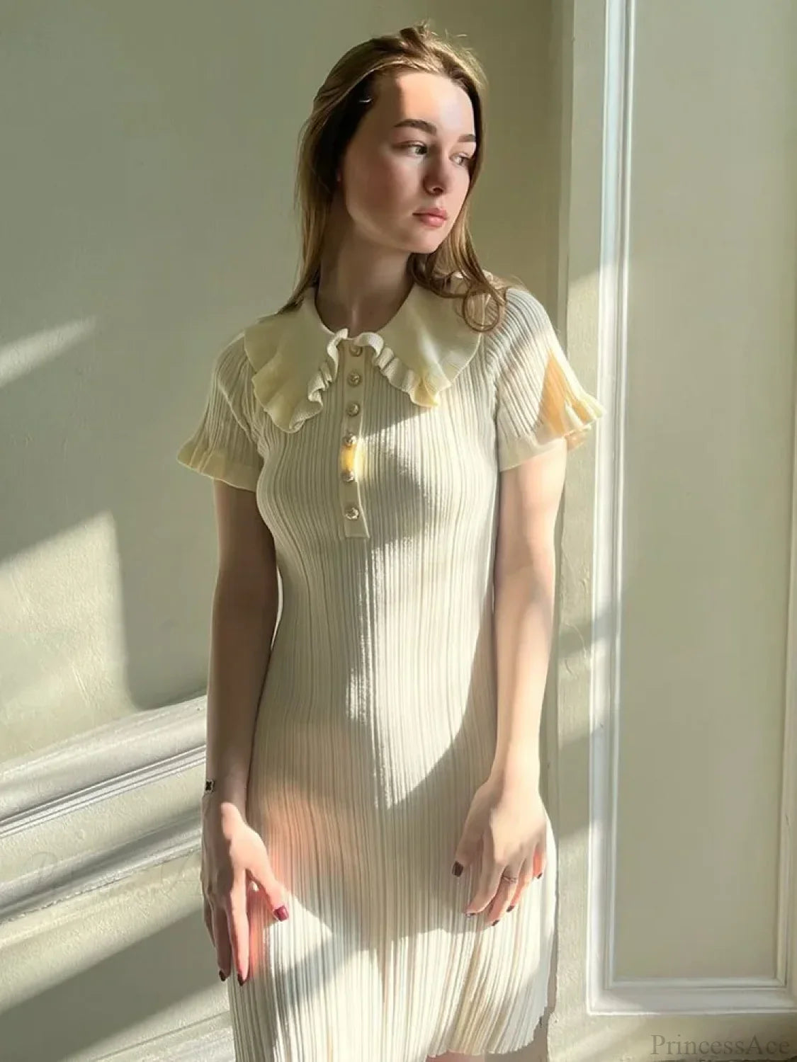 Knit Retro Single-Breasted Mini Dress image 6