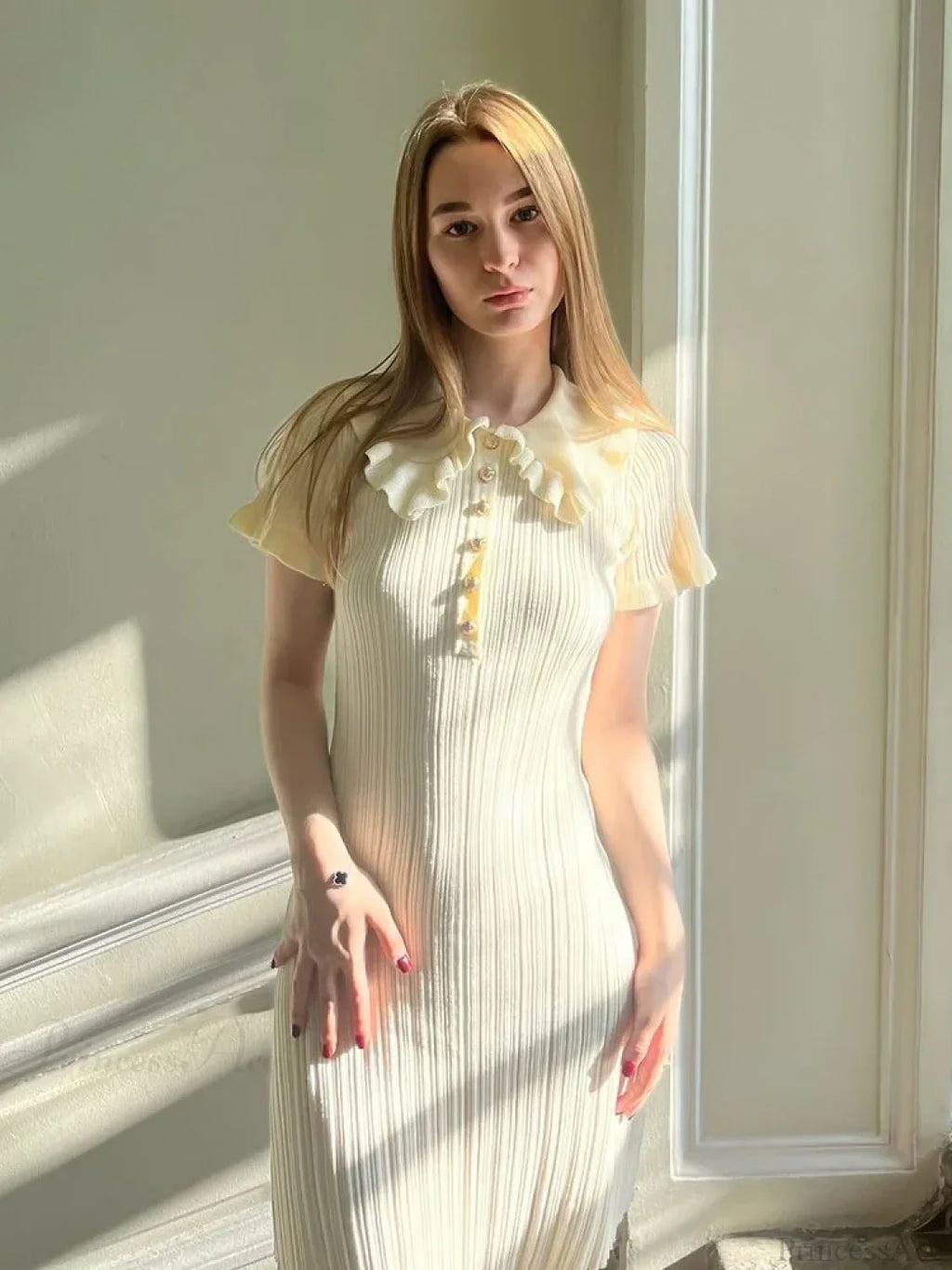 Knit Retro Single-Breasted Mini Dress image 5