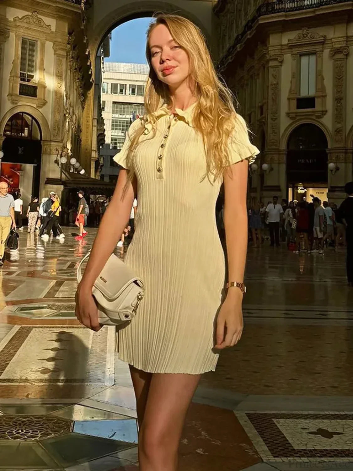 Knit Retro Single-Breasted Mini Dress image 1