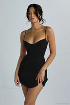 Knit Square Neck Sling Backless Slim Black Mini Dress image 4