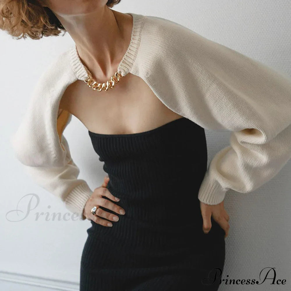 Knit Sweater Stylish Cropped Sleeve image 31