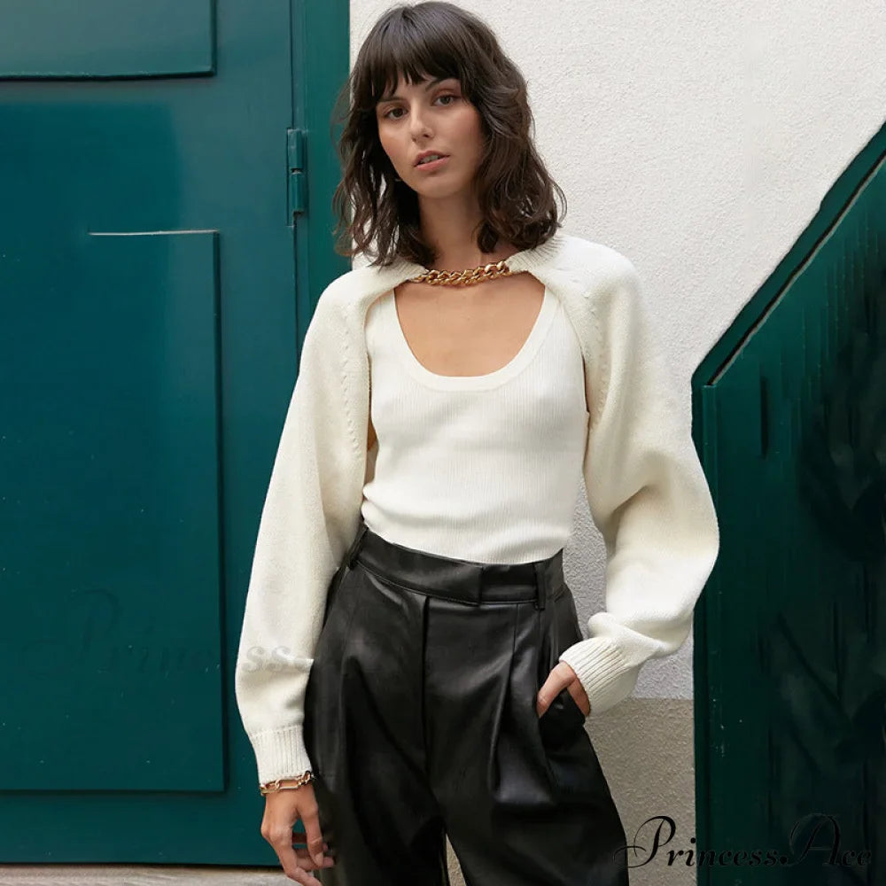 Knit Sweater Stylish Cropped Sleeve image 37