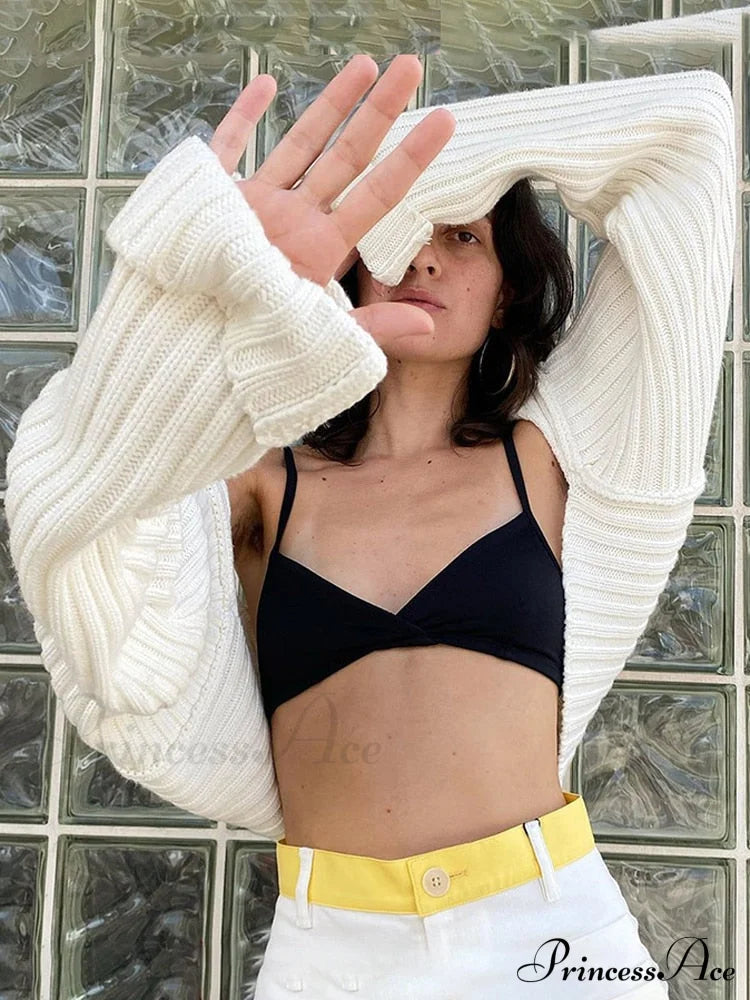 Knit Sweater Stylish Cropped Sleeve image 2