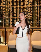 Knit Two Tone Short Sleeve Buttoned Modern Top And Pleated Midi Skirt Set image 22