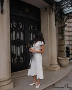 Knit Two Tone Short Sleeve Buttoned Modern Top And Pleated Midi Skirt Set image 6