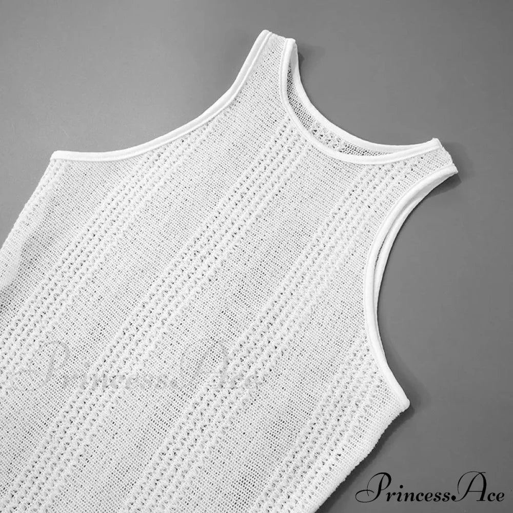 Knit White Asymmetrical Charming Tank Midi Dress image 17