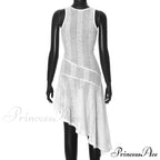 Knit White Asymmetrical Charming Tank Midi Dress image 16