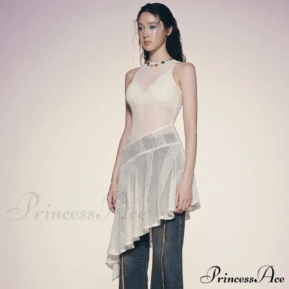 Knit White Asymmetrical Charming Tank Midi Dress image 10
