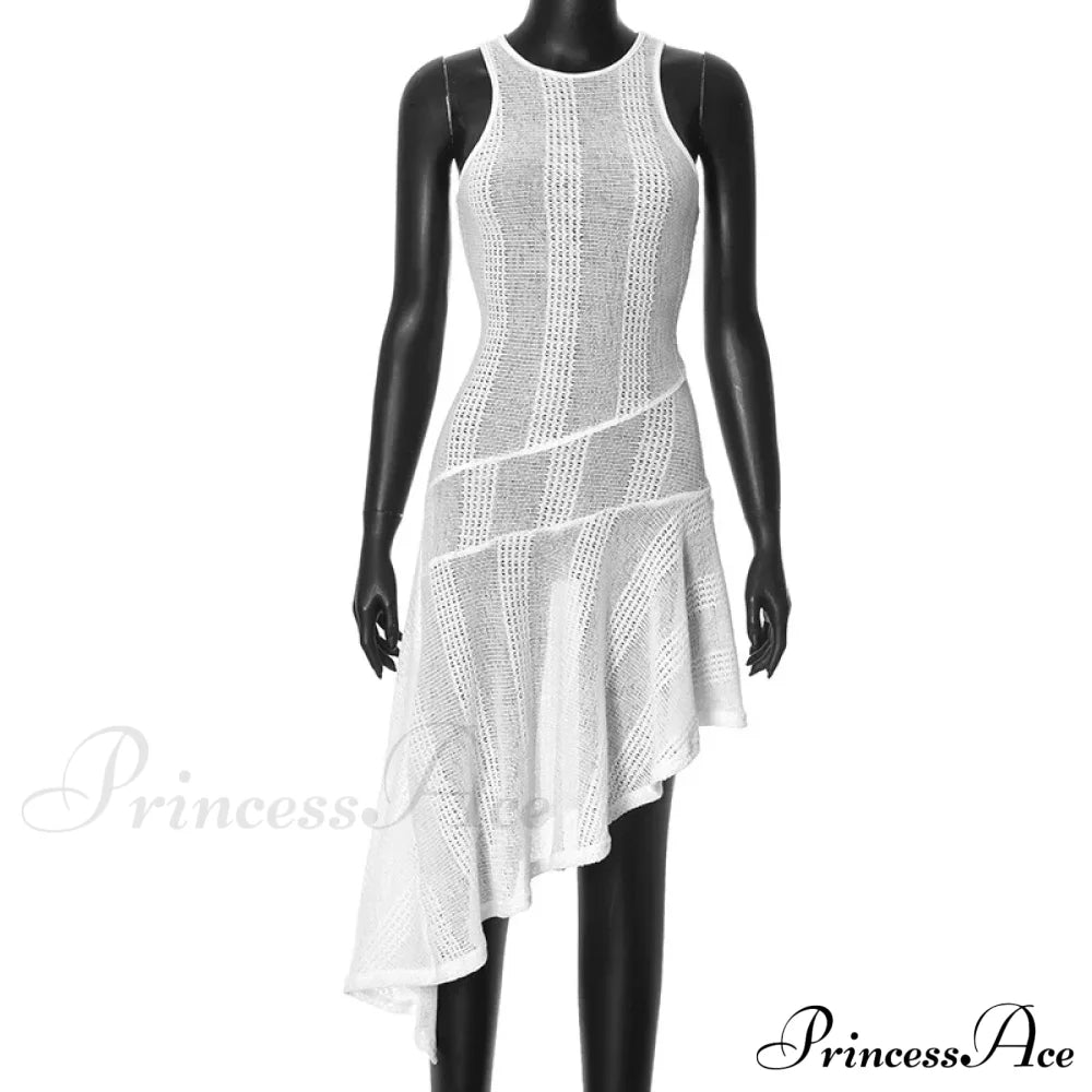 Knit White Asymmetrical Charming Tank Midi Dress image 13