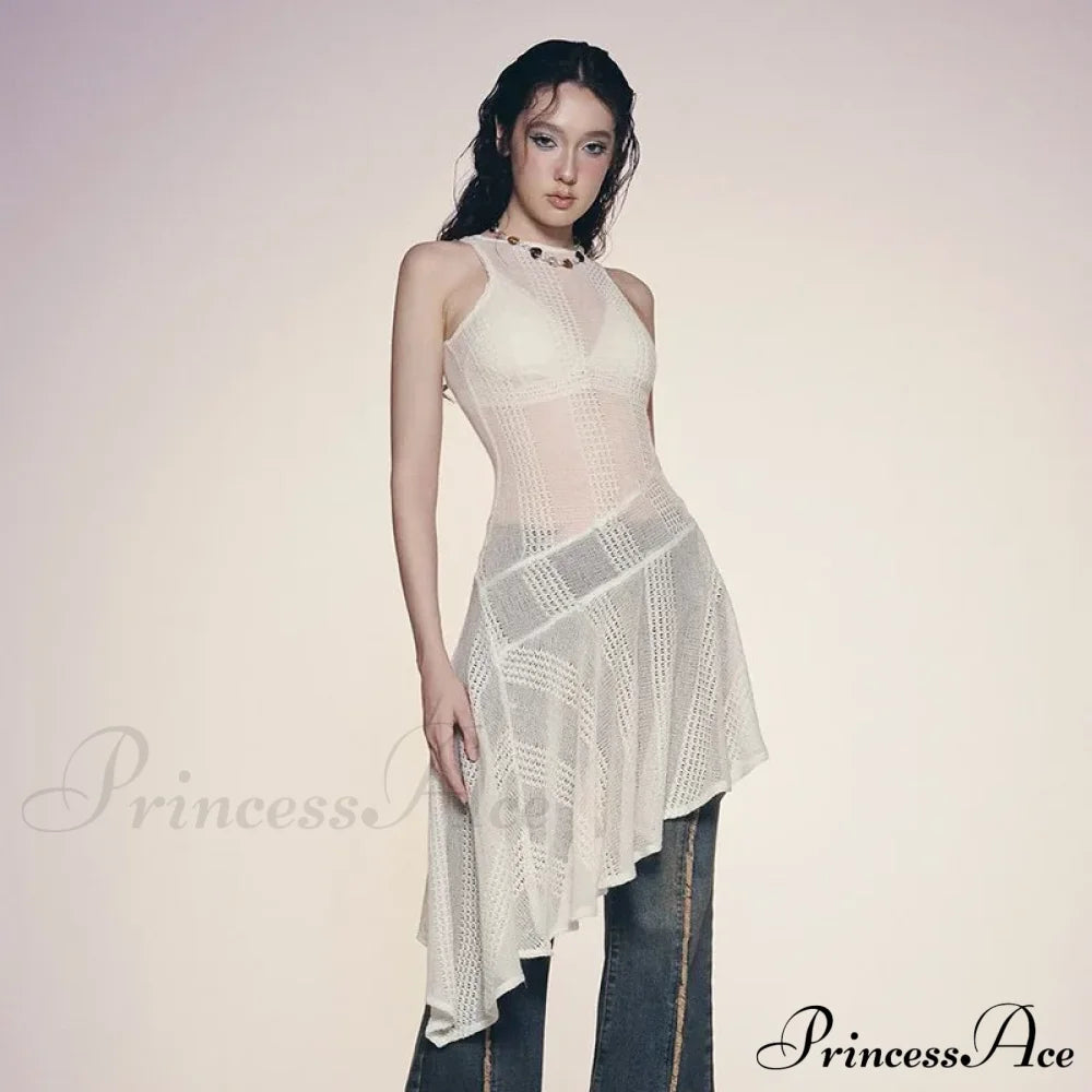 Knit White Asymmetrical Charming Tank Midi Dress image 9