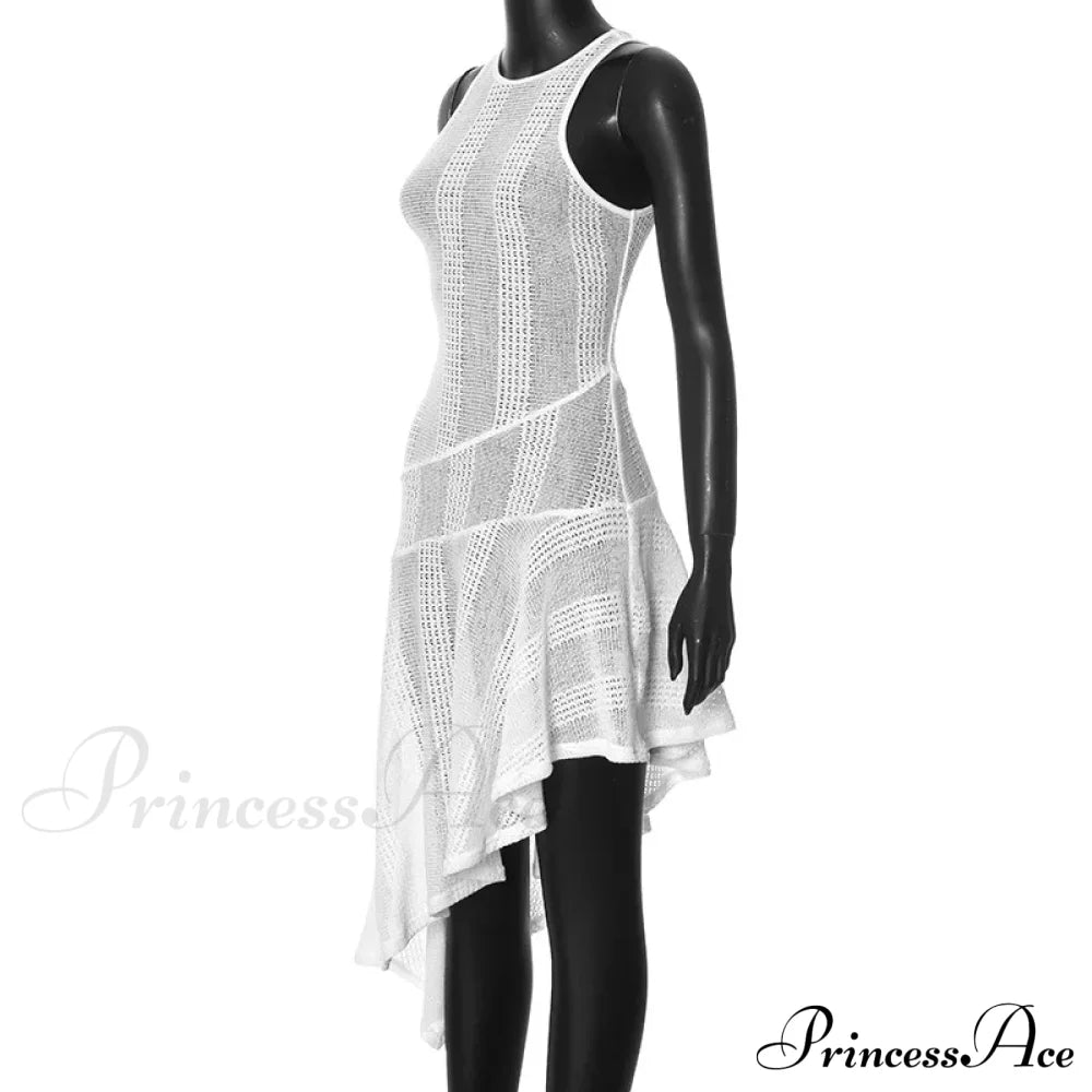 Knit White Asymmetrical Charming Tank Midi Dress image 15