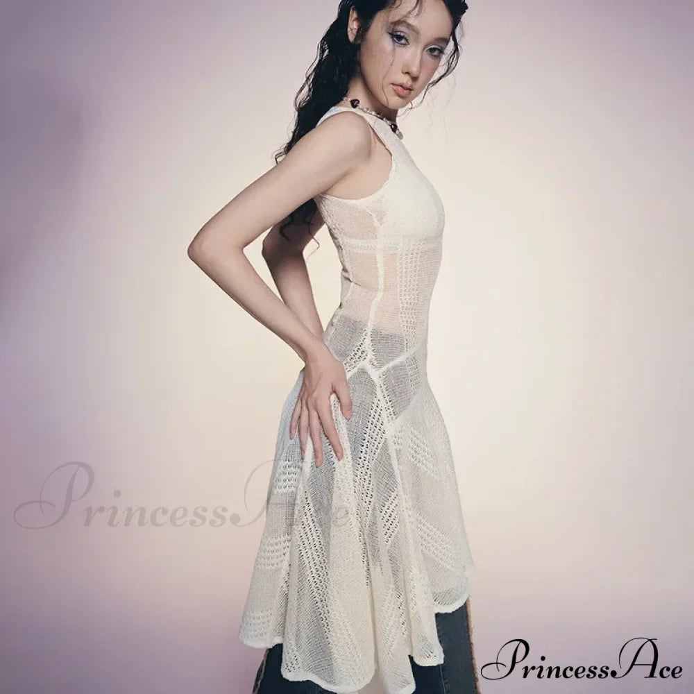 Knit White Asymmetrical Charming Tank Midi Dress image 11