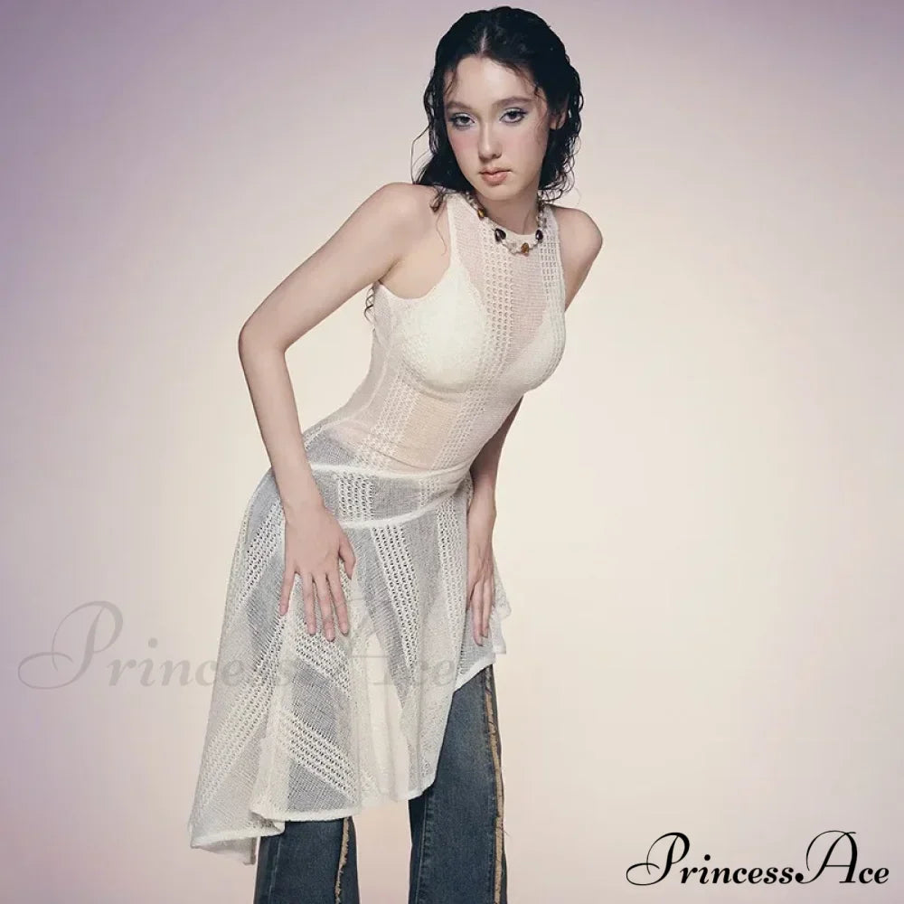 Knit White Asymmetrical Charming Tank Midi Dress image 8