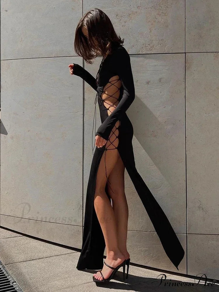 Knitted Backless Long Sleeve White Maxi Dress image 4