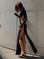 Knitted Backless Long Sleeve White Maxi Dress image 4