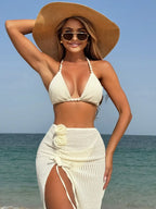 Knitted Bikini with Flower Skirt Three Piece Swimsuit image 1