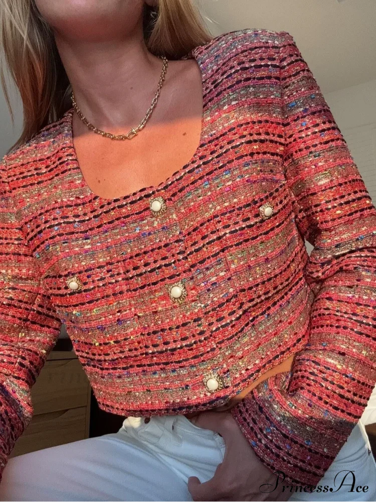 Knitted Buttoned Pocketed Square Neck Long Sleeved Short Autumn Casual Stylish Coat image 3