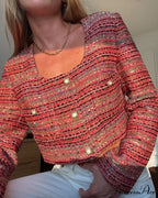 Knitted Buttoned Pocketed Square Neck Long Sleeved Short Autumn Casual Stylish Coat image 6