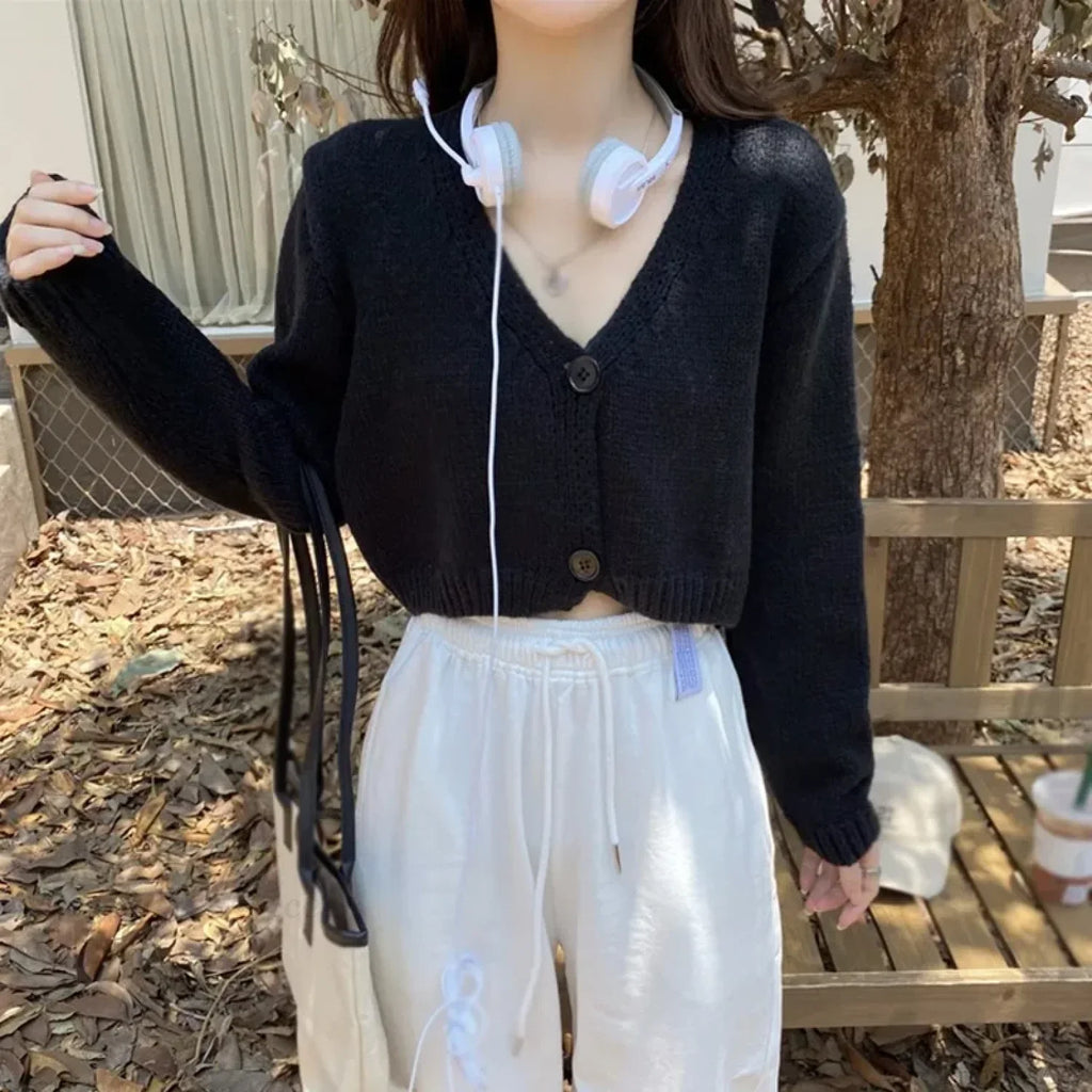 Knitted Cropped Korean V-Neck Y2K Cardigan image 5