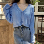Knitted Cropped Korean V-Neck Y2K Cardigan image 1