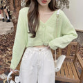 Knitted Cropped Korean V-Neck Y2K Cardigan image 2
