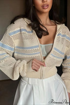 Knitted Cutout Zip Slim-Fit Design Hoodie image 2