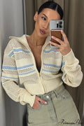 Knitted Cutout Zip Slim-Fit Design Hoodie image 1