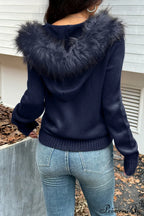 Knitted Fleece Collar Waist-Cinched Zip Hoodie image 12