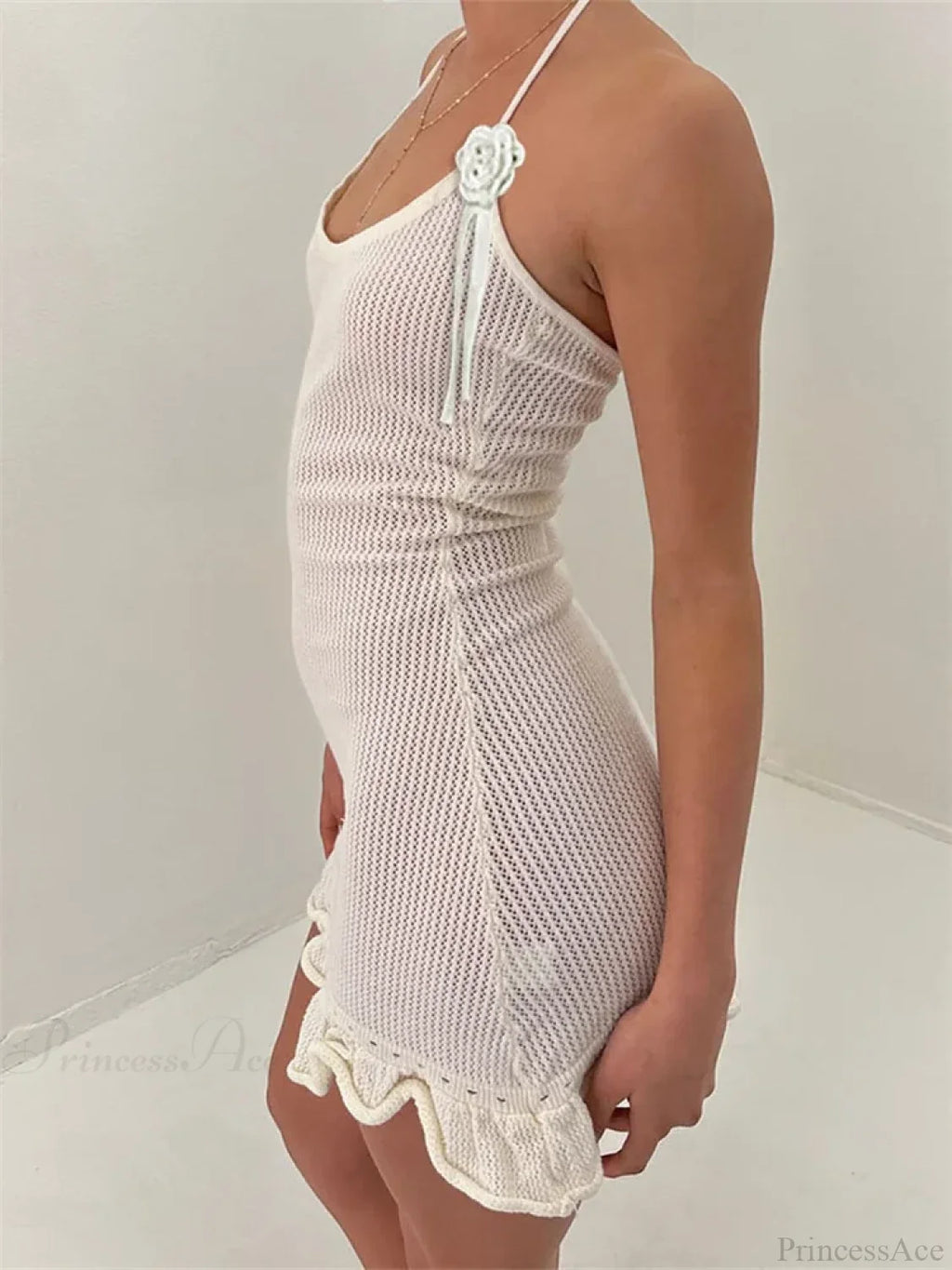 Knitted Flower Ruffled Mini Dress image 5