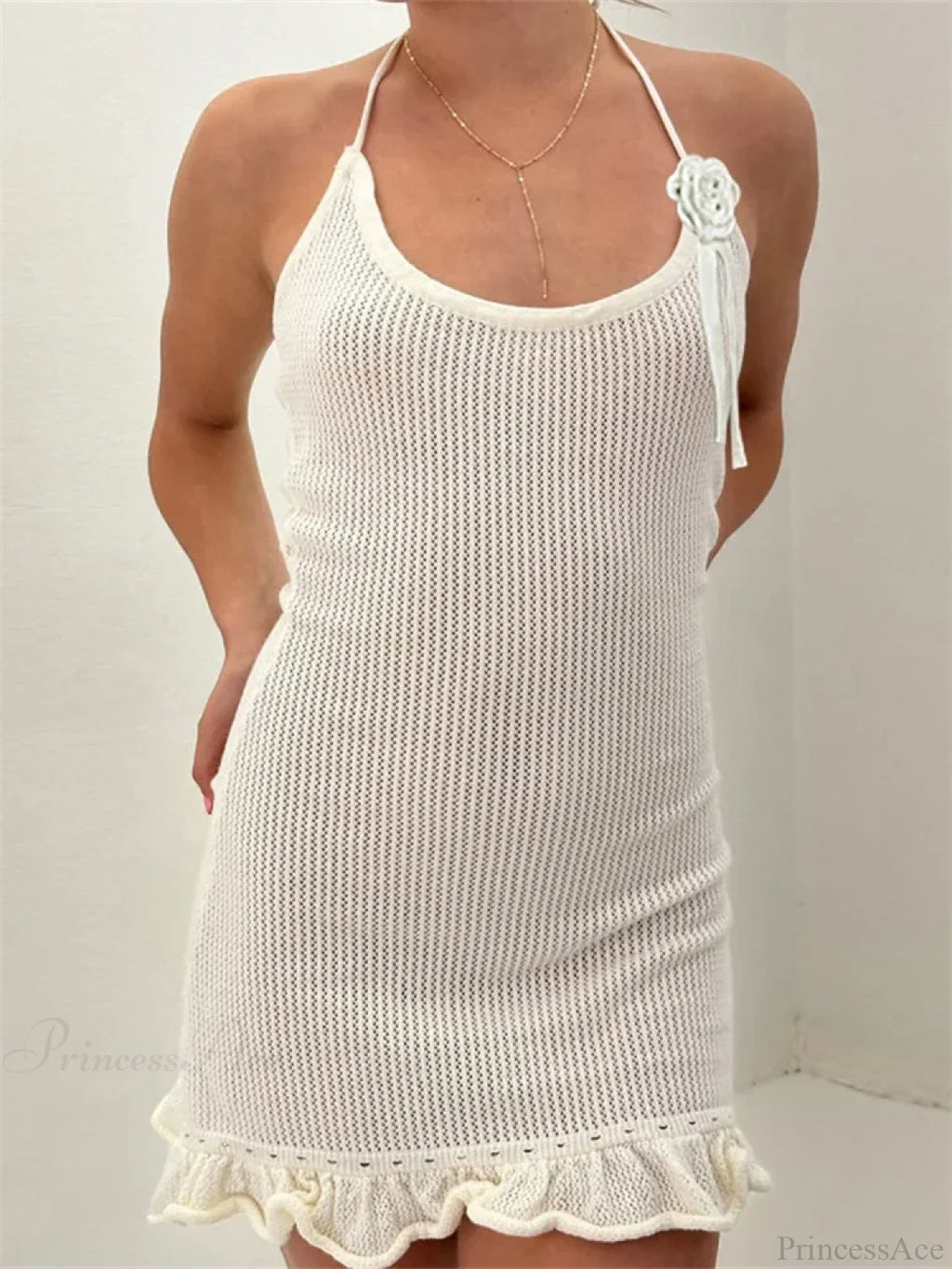Knitted Flower Ruffled Mini Dress image 4
